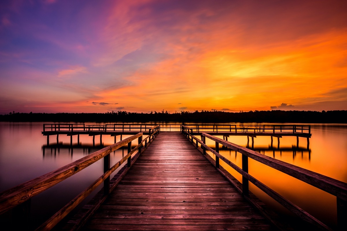 Elvis Presley Lake in Lee County, Mississippi at dusk