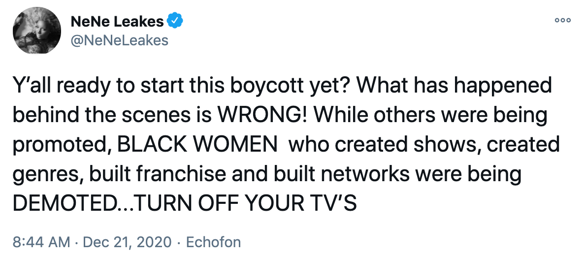 NeNe Leakes boycott tweet