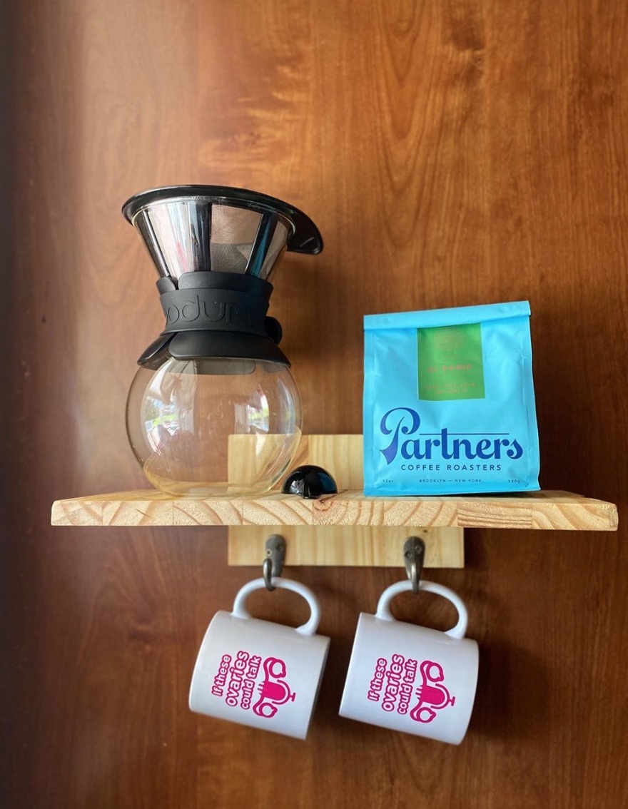 coffee station with mugs and pour over