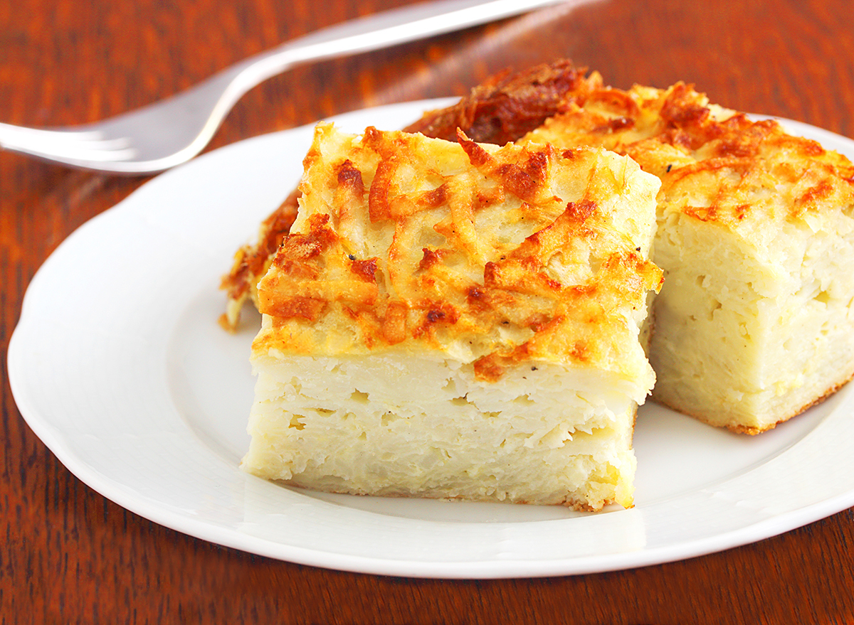 potato kugel squares on plate