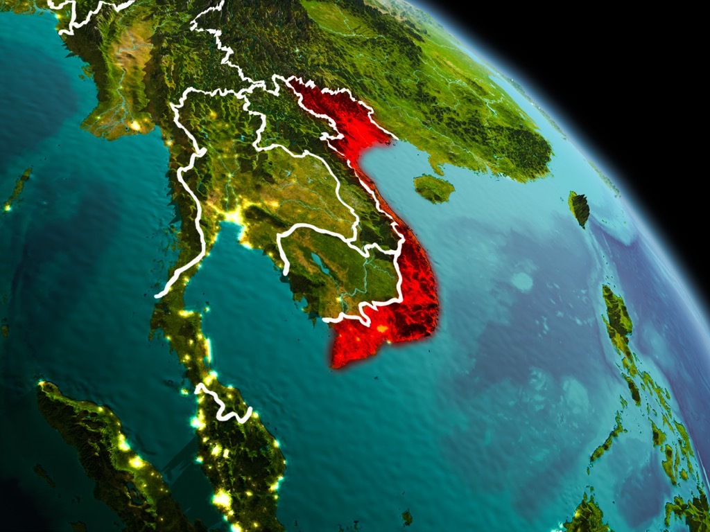 highlighted satellite view of vietnam