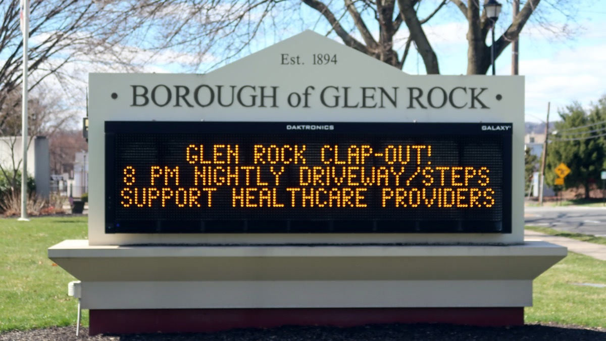 Sign along Rock Road in Glen Rock expressing support for healthcare workers during the coronavirus pandemic