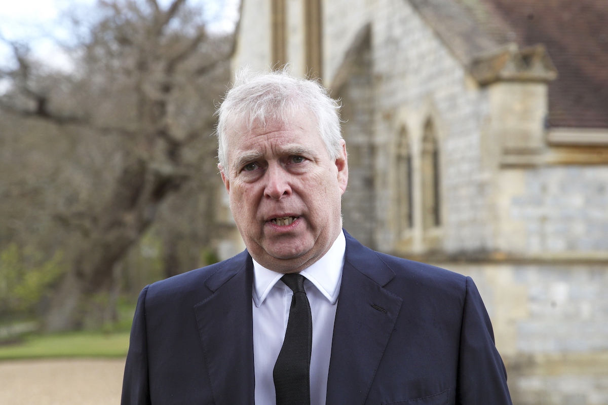 Prince Andrew, Duke of York, attends the Sunday Service at the Royal Chapel of All Saints, Windsor, following the announcement on Friday April 9th of the death of Prince Philip, Duke of Edinburgh, at the age of 99, on April 11, 2021 in Windsor, England.