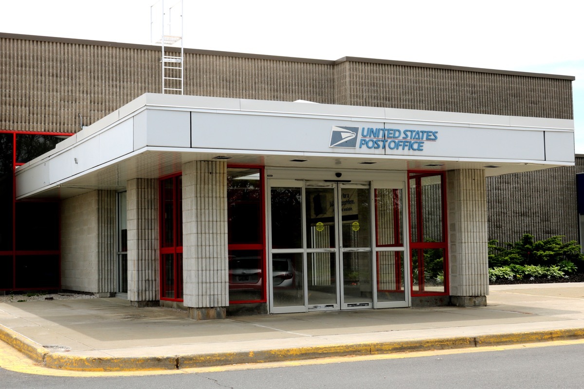 Entrance to the regional Karner Post office USPS facility building in Colonie, NY.