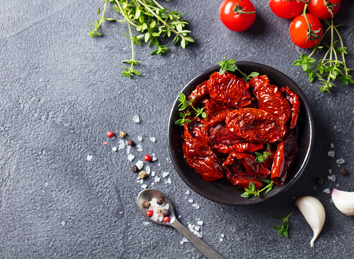 sun dried tomatoes in bowl with seasoning