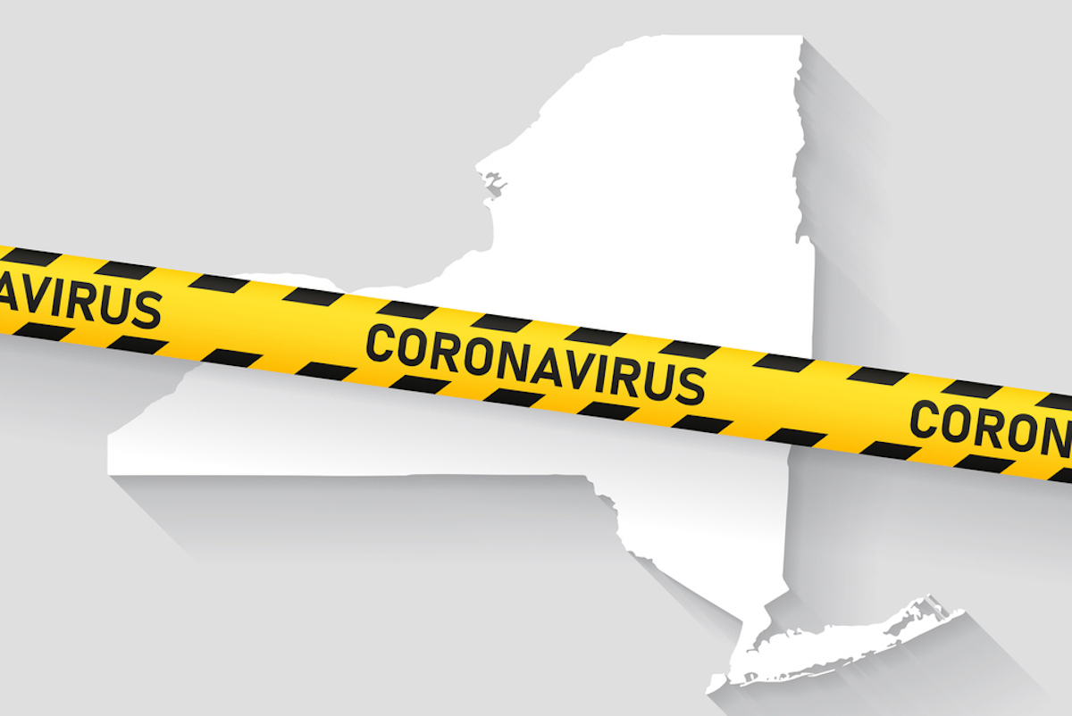 Map of New York with a coronavirus warning tape