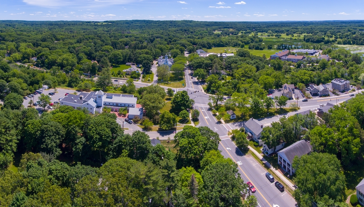 aerial view of Wayland Massachusetts