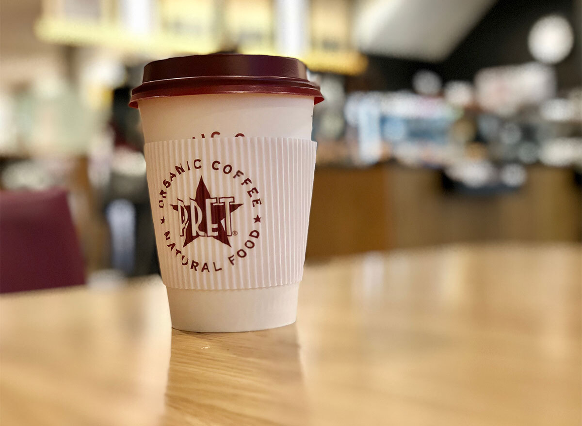 pret a manger hot coffee cup on table