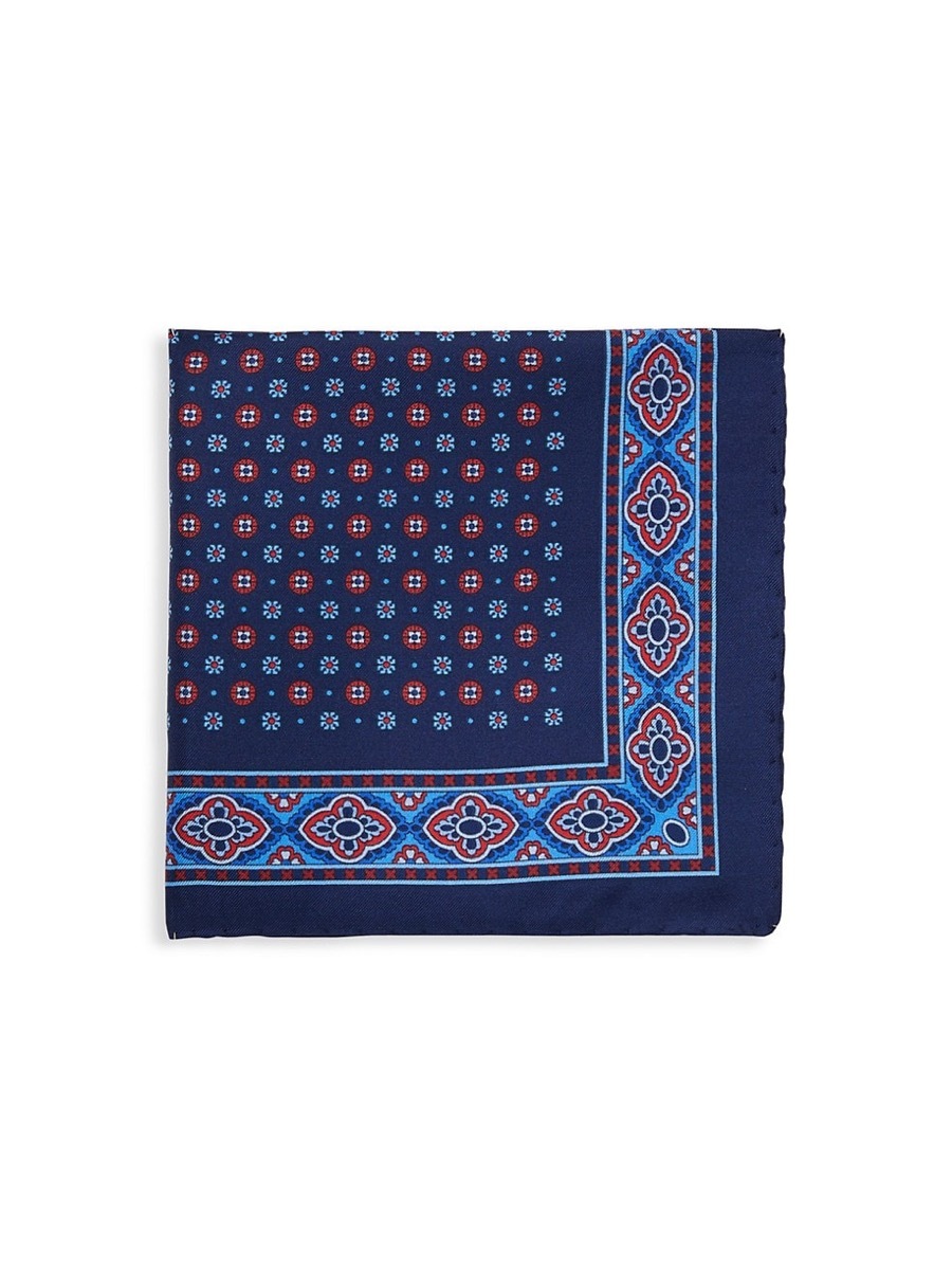 blue patterned silk pocket square