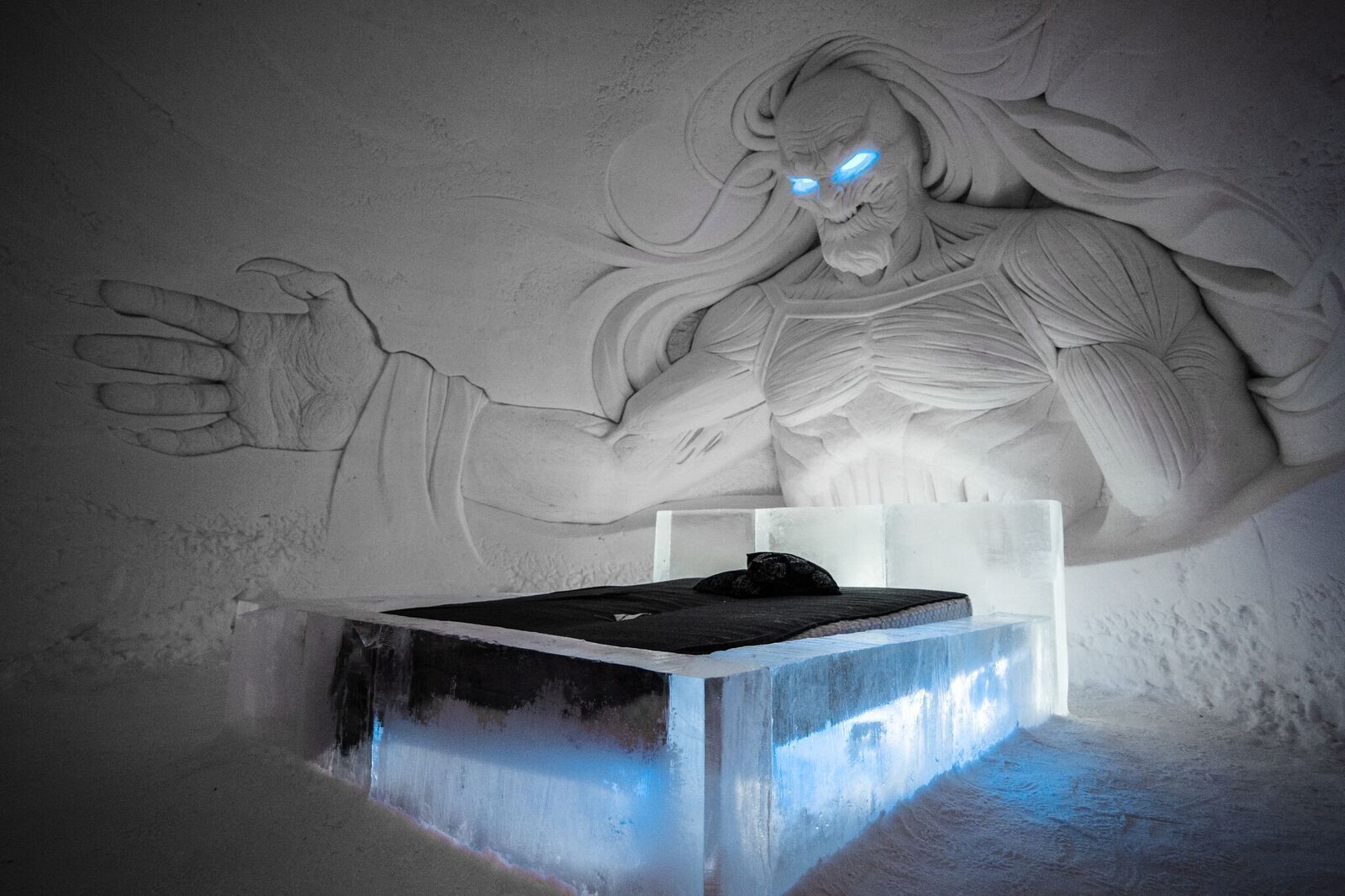 whitewalker sculpture in suite in game of thrones hotel in finland