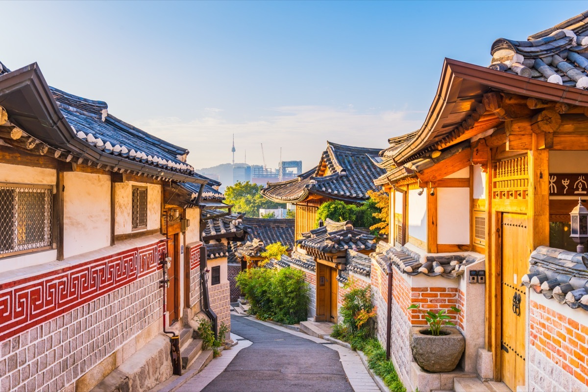 Sunrise of Bukchon Hanok Village in Seoul, South Korea. - Image