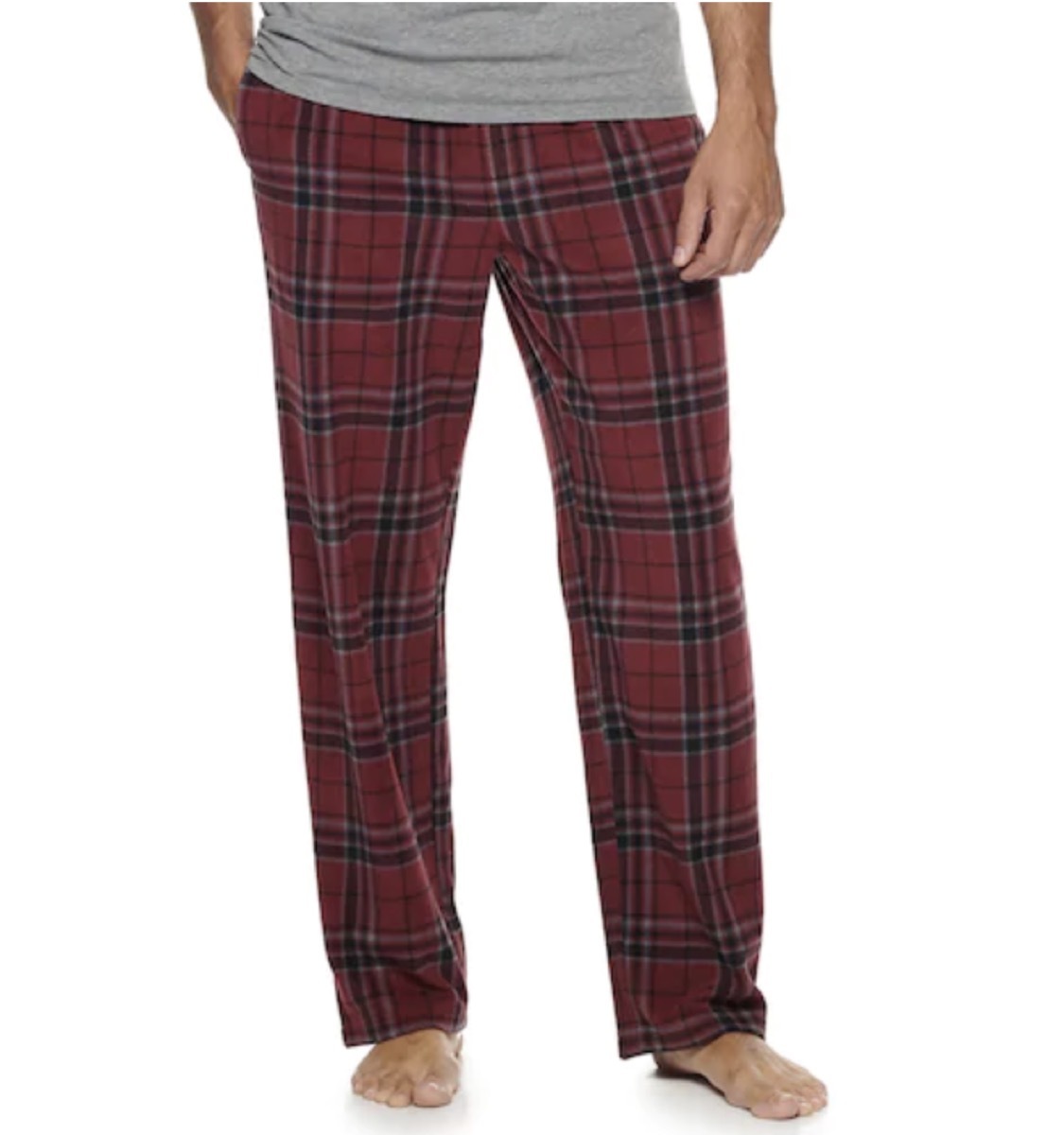 microfleece sleep pants in red plaid