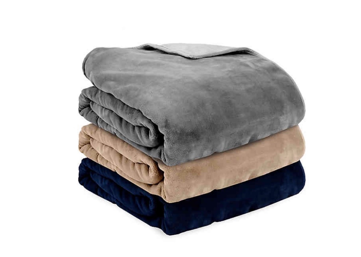 stack of weighted blankets