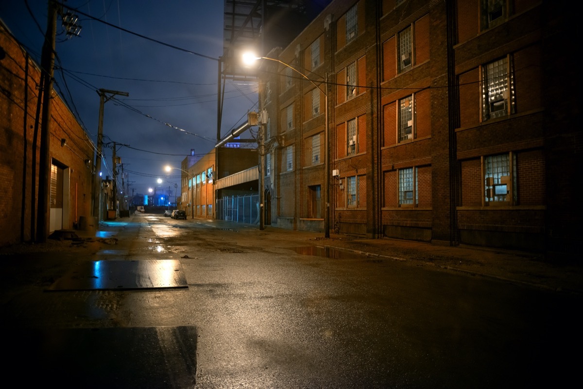 a dark and empty street in Chicago, Illinois