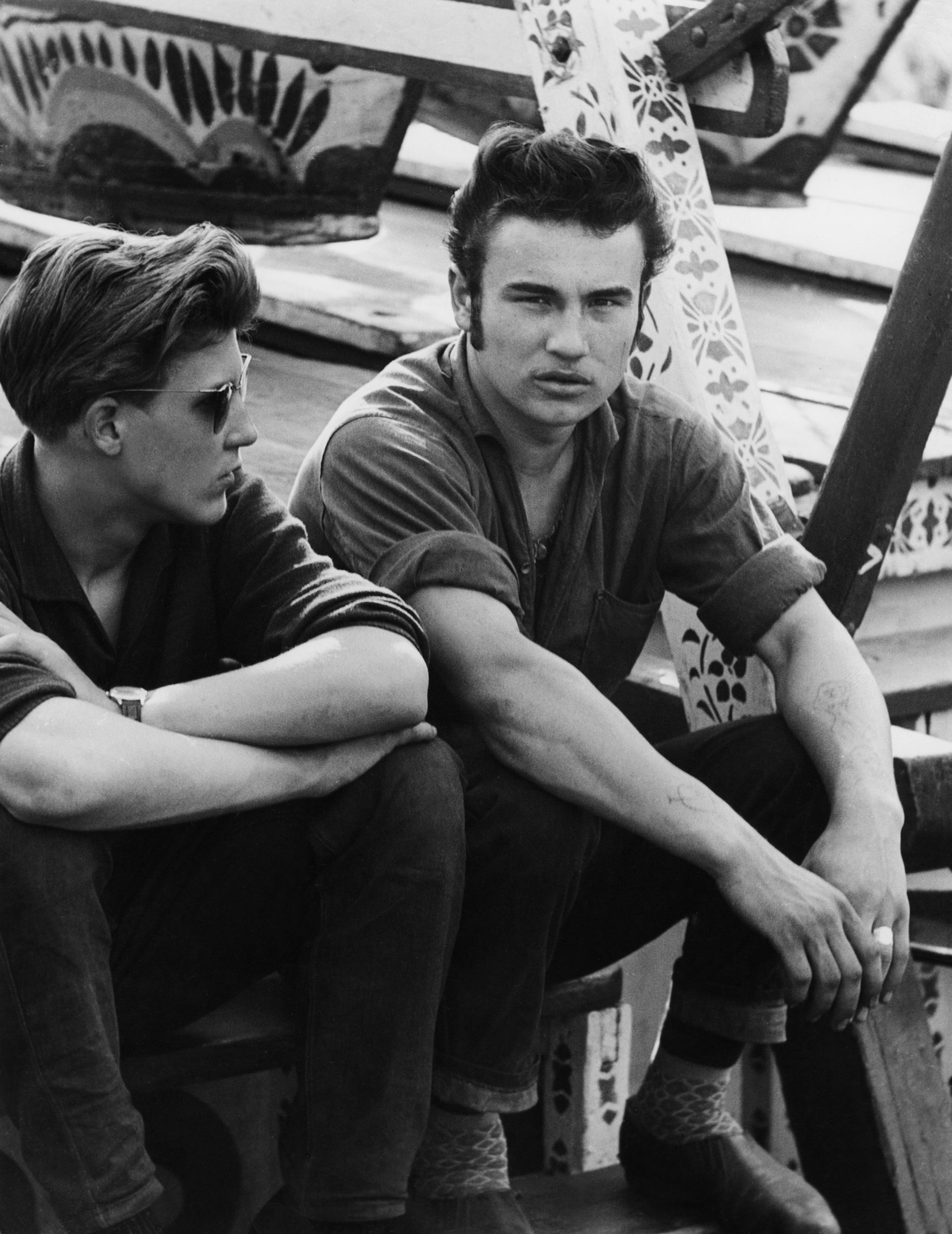 Two male teens at carnival in 1950s