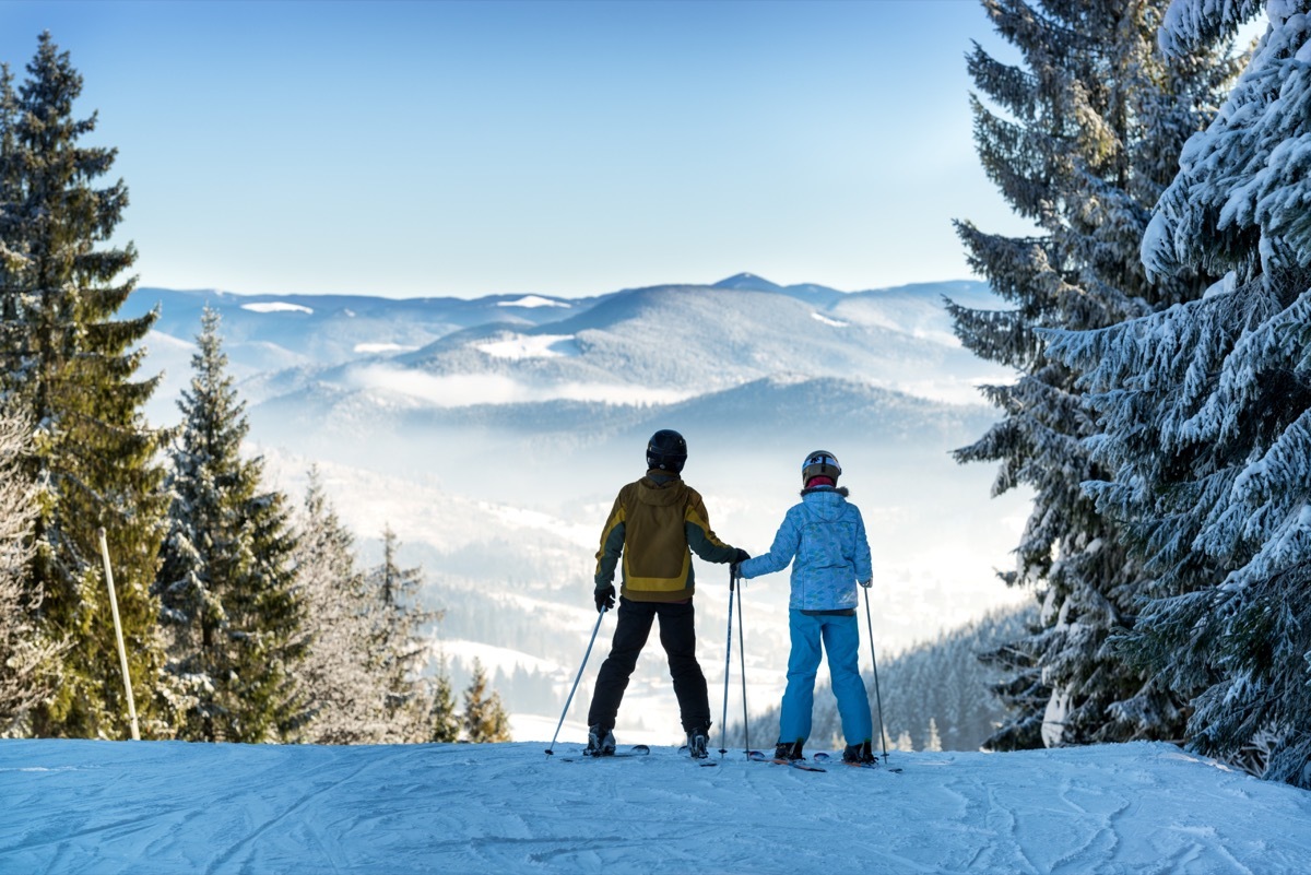 Couple skiing