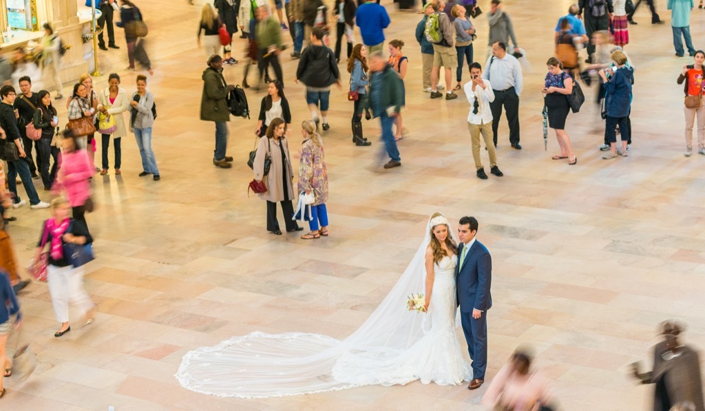 bride and groom in grand central station this is the age most people get married in every US state