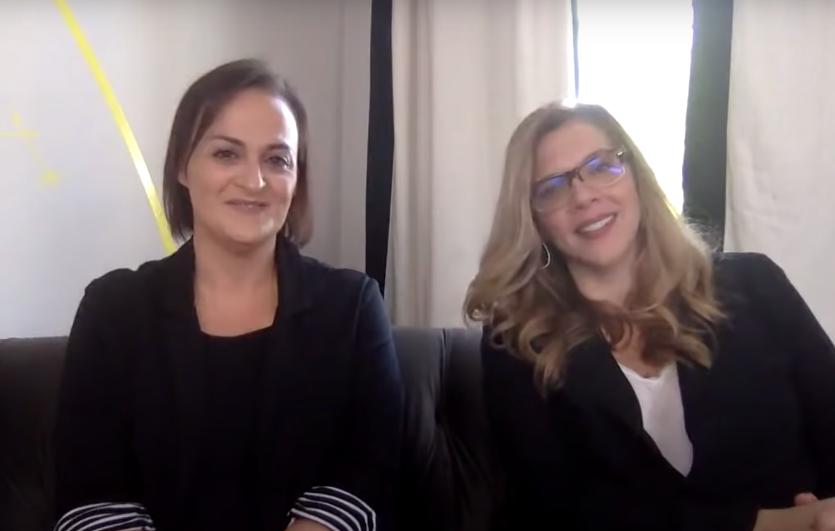 Elisabeth Finch and Krista Vernoff being interviewed by Gold Derby in 2019