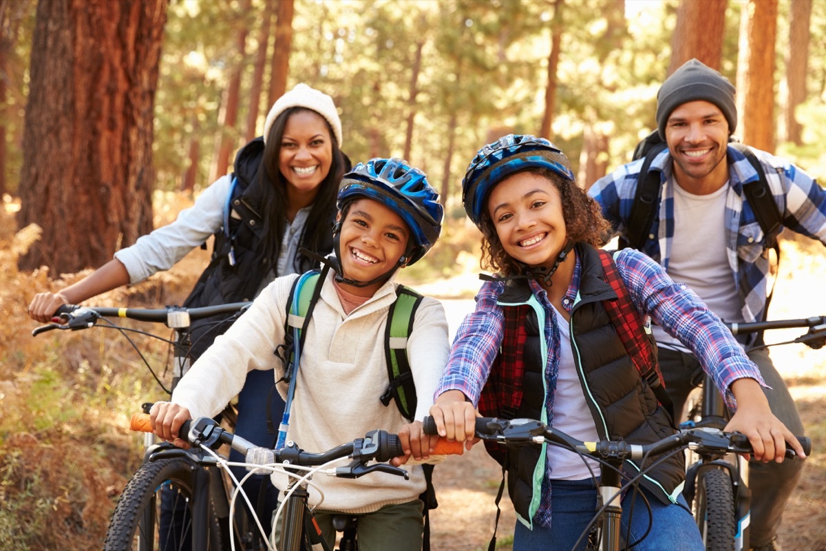 Family going on a bike ride together