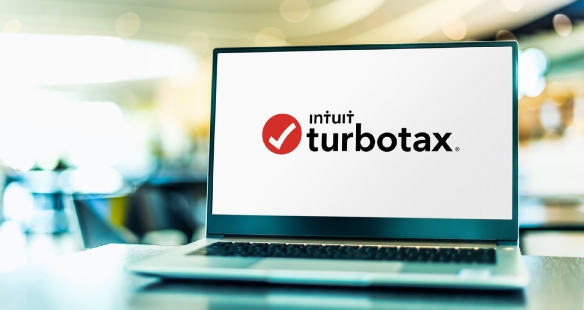 A laptop with the TurboTax logo on the screen