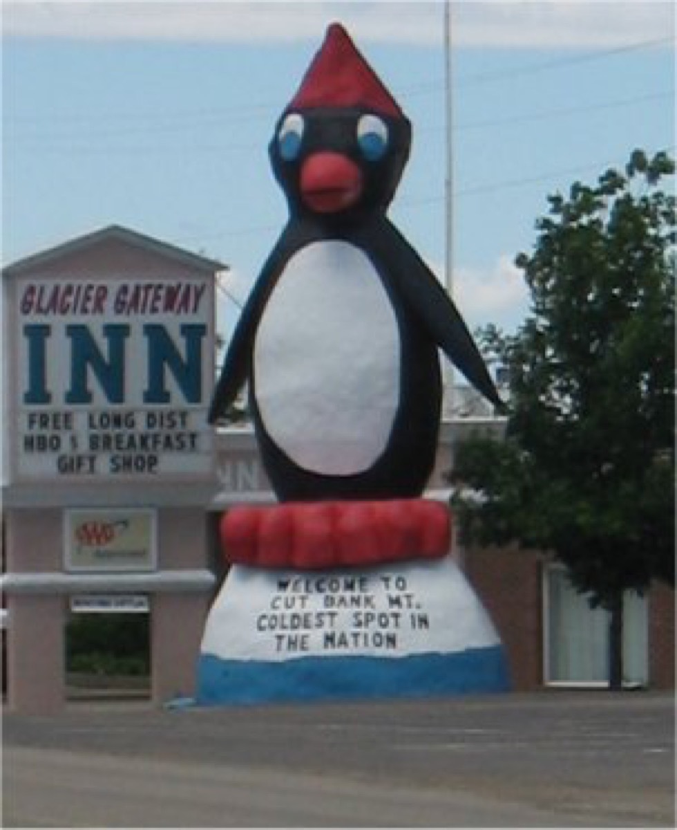 talking penguin statue