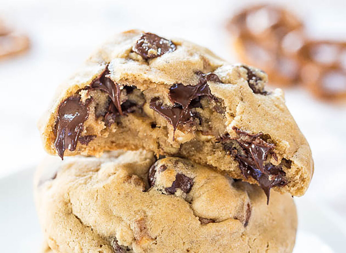 stack of pretzel chocolate chip cookies