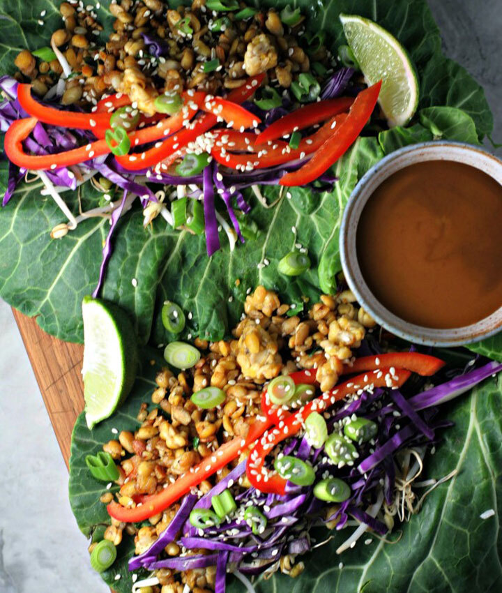 Thai tempeh collard wraps