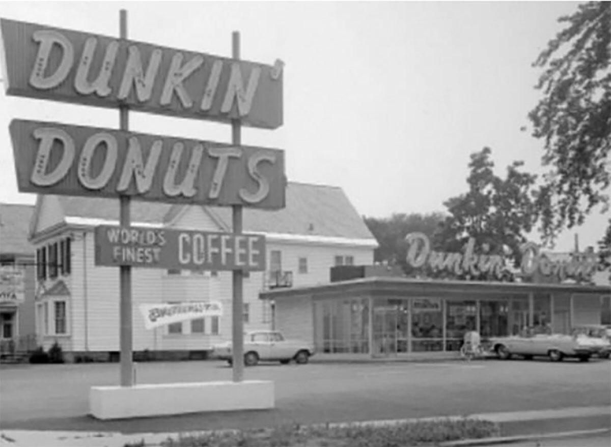 old dunkin donuts black and white photo