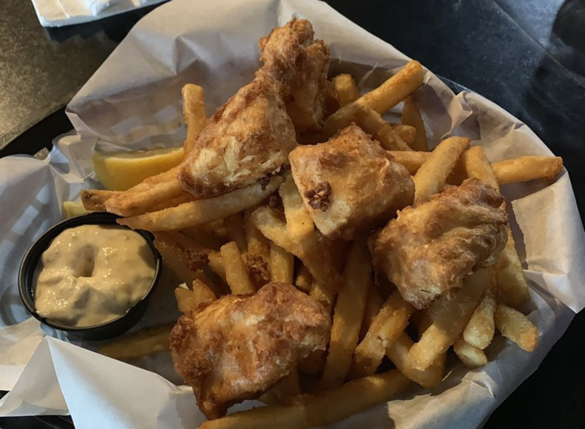 fried fish and chips with tartar sauce