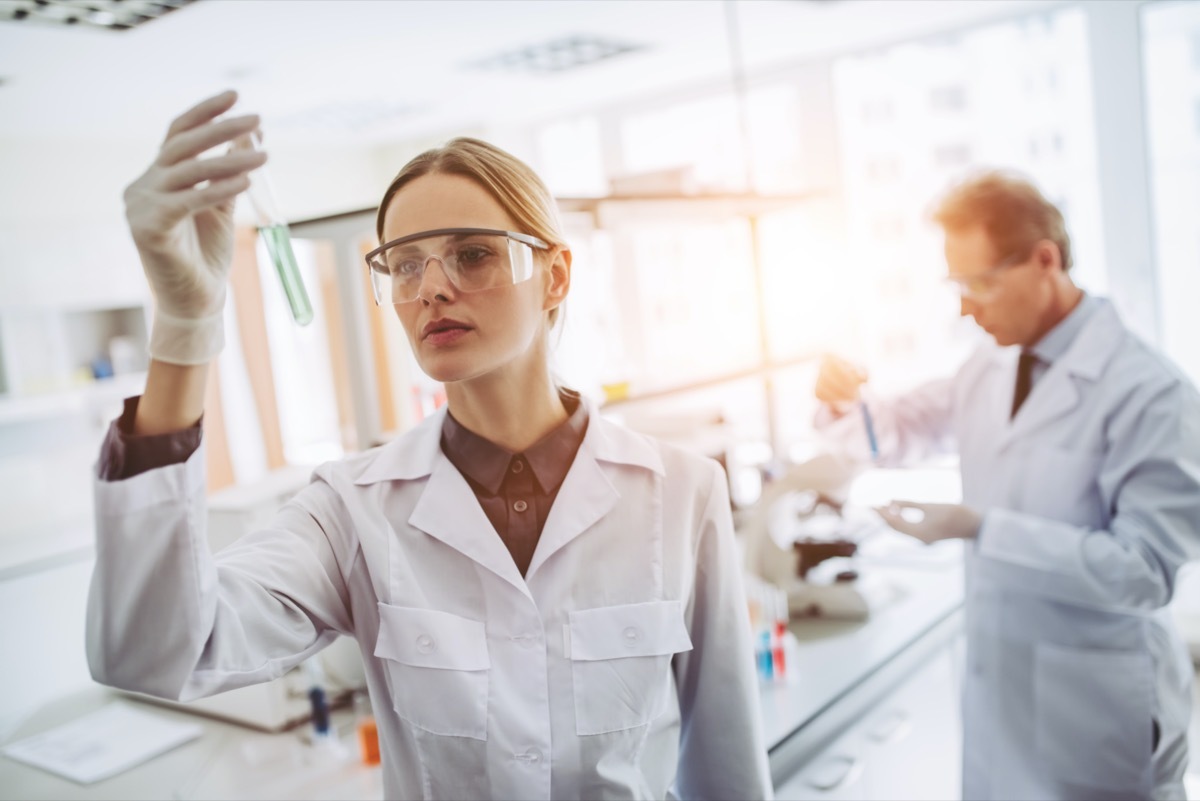 Scientist examining bacterial culture plate in a microbiology research laboratory