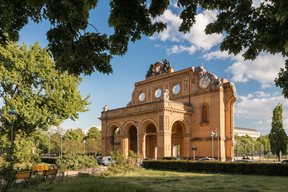 train station ruins in a park in the summer