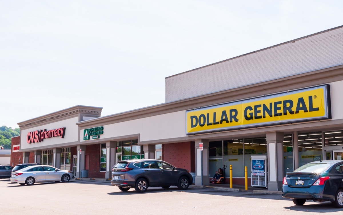 The Dollar General and CVS Pharmacy stores in the Swissvale Shopping center on a sunny summer day