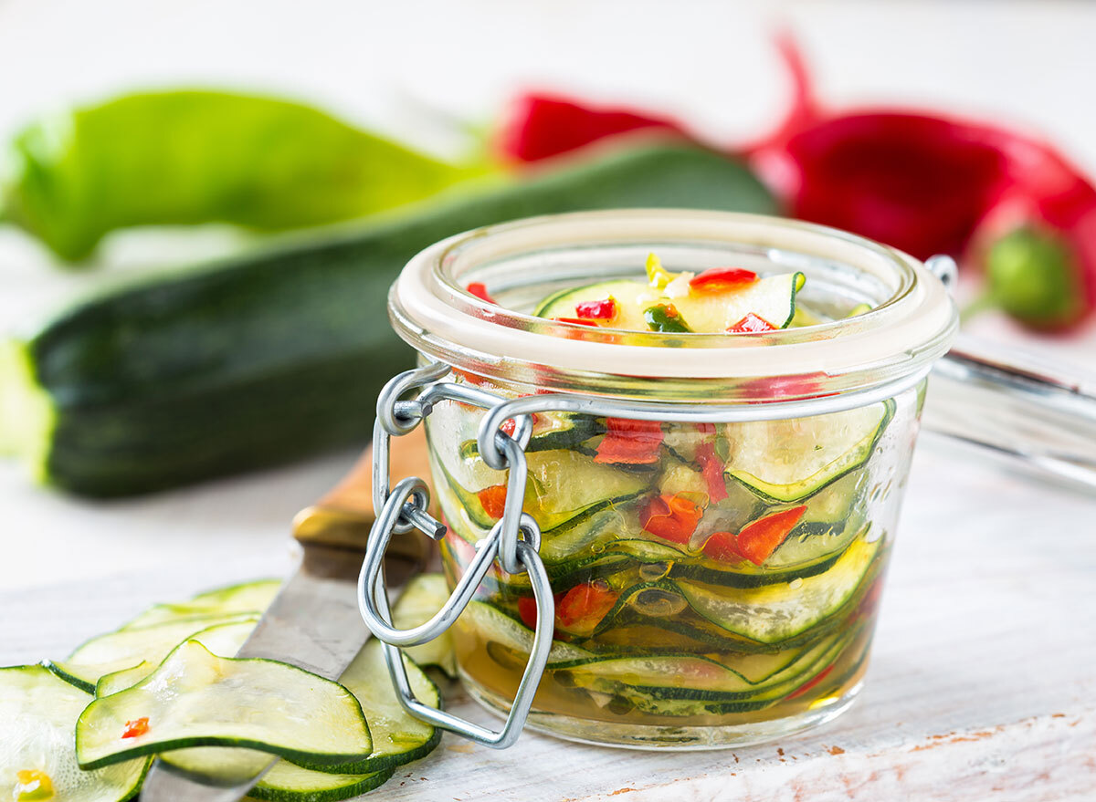 marinated zucchini slices in jar