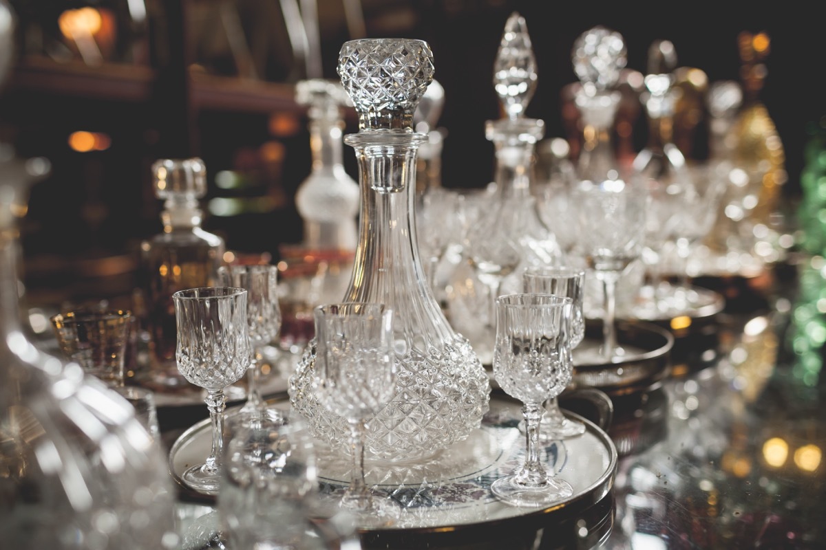 Crystal bottle, decanter and glasses store