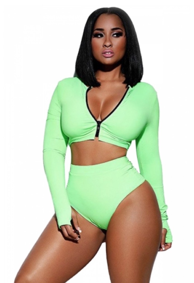 long sleeved zip front green swimsuit, cheap swimsuits