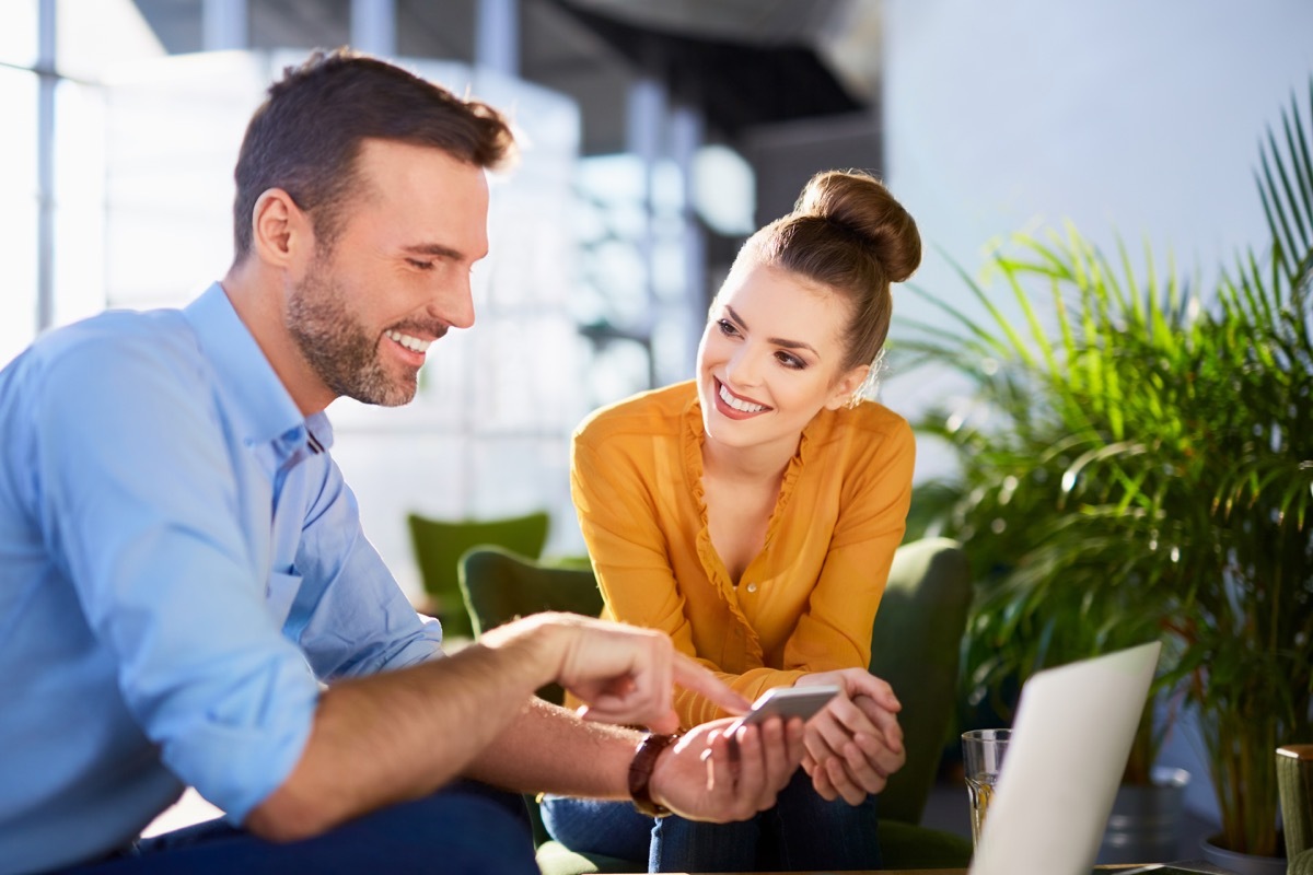 Woman flirting with man using facial expression