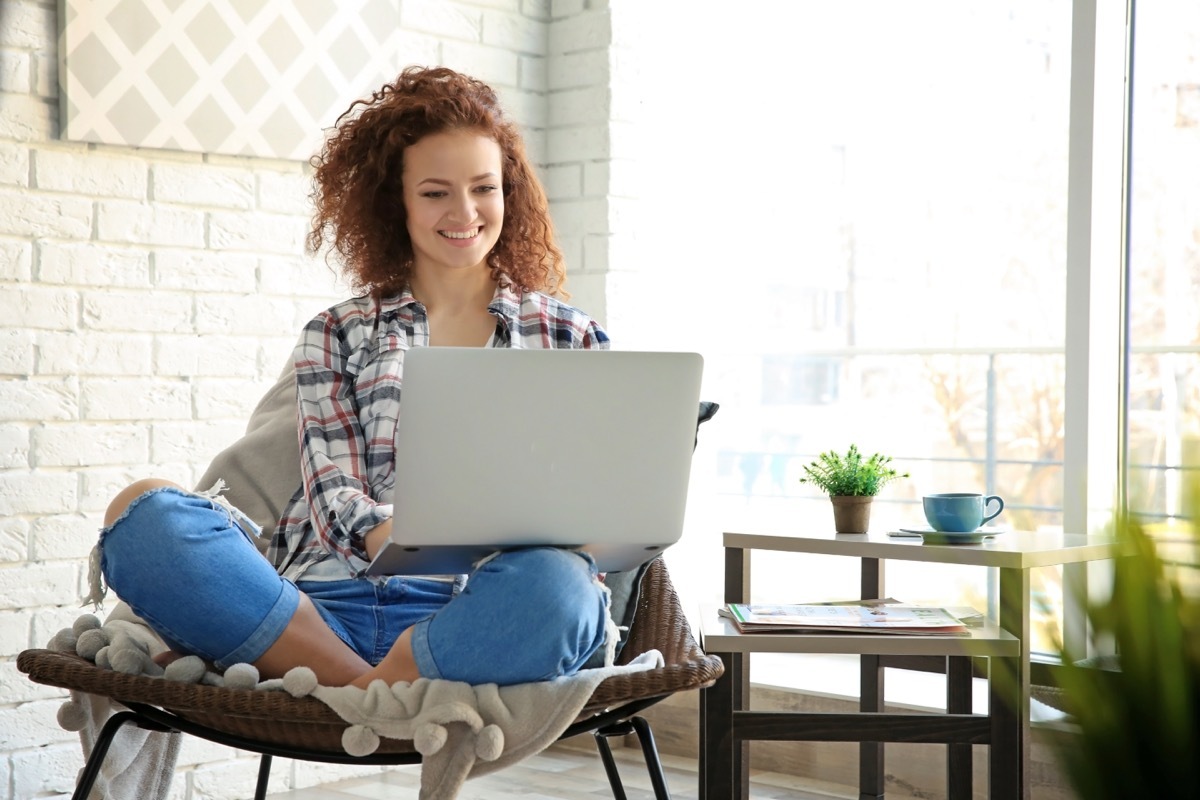 Girl on laptop at home