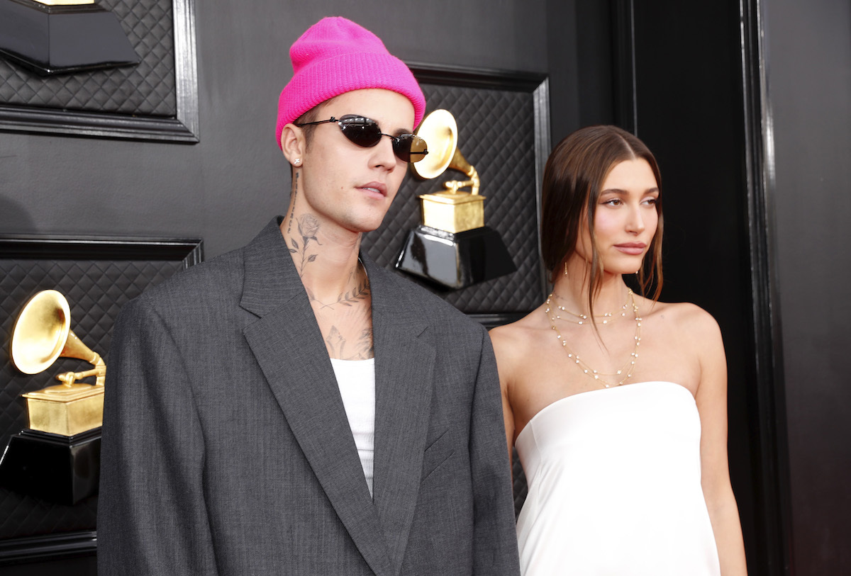 Justin and Hailey Bieber at the 2022 Grammys