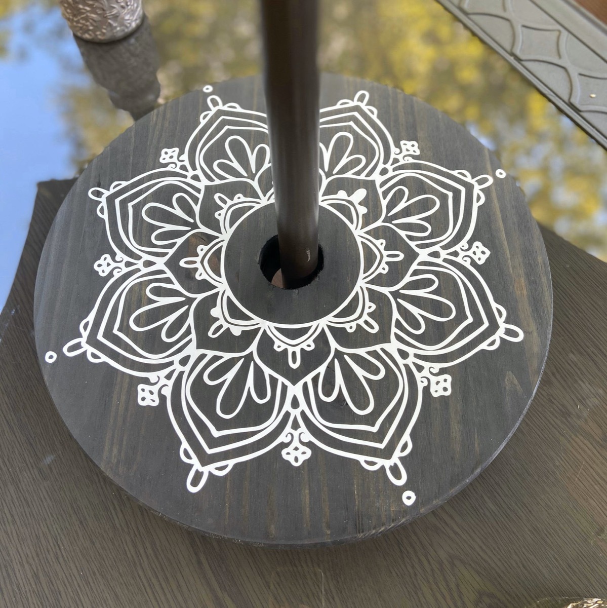 patio lazy susan with a mandala