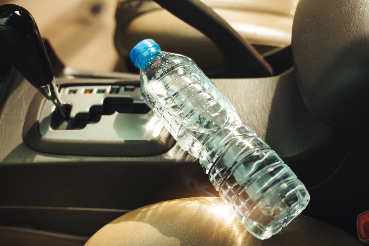 plastic water bottle in hot car